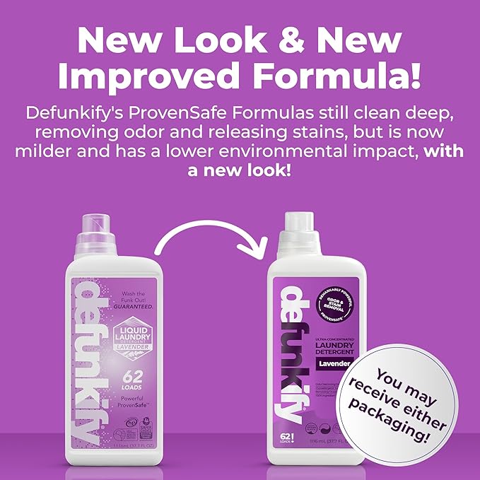 Laundry Detergent 62 Load/37.7 FlOz (2-Pack). 'Lavender' Liquid Laundry Detergent for Sensitive Skin. 'ProvenSafe' Laundry Soap Washing Detergent w/Odor & Stain Remover for Activewear & All Fabrics
