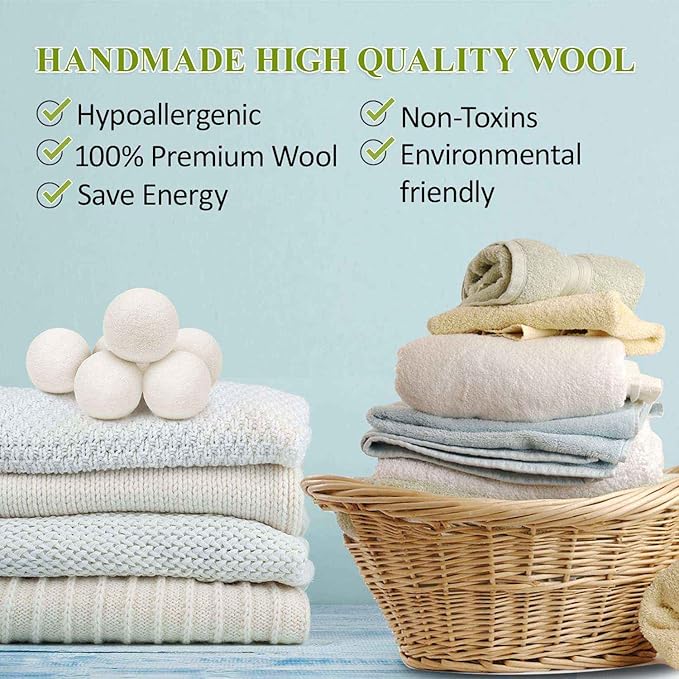 Wool Dryer Balls XL 6-Pack, Premium Natural Reusable Fabric Softener for Laundry, 100% Organic New Zealand Wool, Chemical Free, No Dryer Sheets, Baby Safe - Anti Static - Saves Energy,