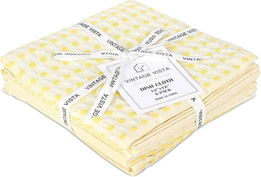 100% Cotton Dish Cloths (Pack of 6) - Dish Rags for Washing Dishes - Reusable & Highly Absorbent Kitchen Towels - Multipurpose Kitchen Rags - (12" x 12" - Lemon Yellow Honeycomb)