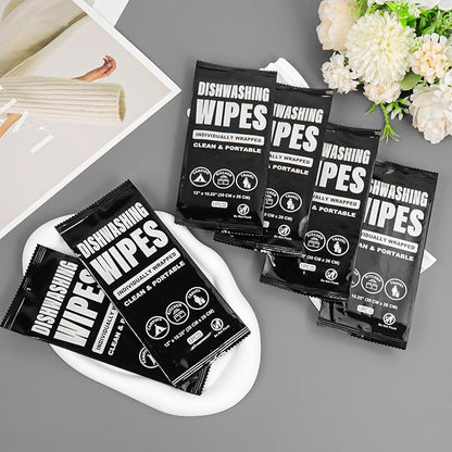 Dish Wipes Individually Wrapped, Portable Kitchen Disposable Wipes Bulk Travel Size Dishwashing Wipes for Outdoor Traveling/Camping/Hotel （12 x 10.2 inch,50Pack)
