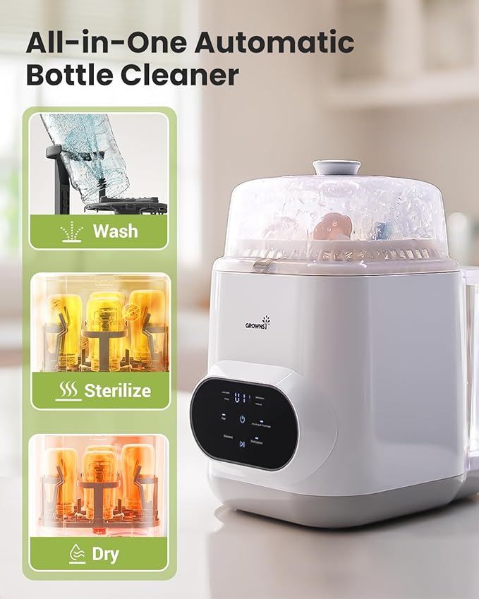 Grownsy EaseClean Bottle Washer Pro | All-in-One Bottle Washer and Sterilizer and Dryer | Baby Bottle Washer for Bottles, Pump Parts & Baby Essentials | Replaces Hand Washing