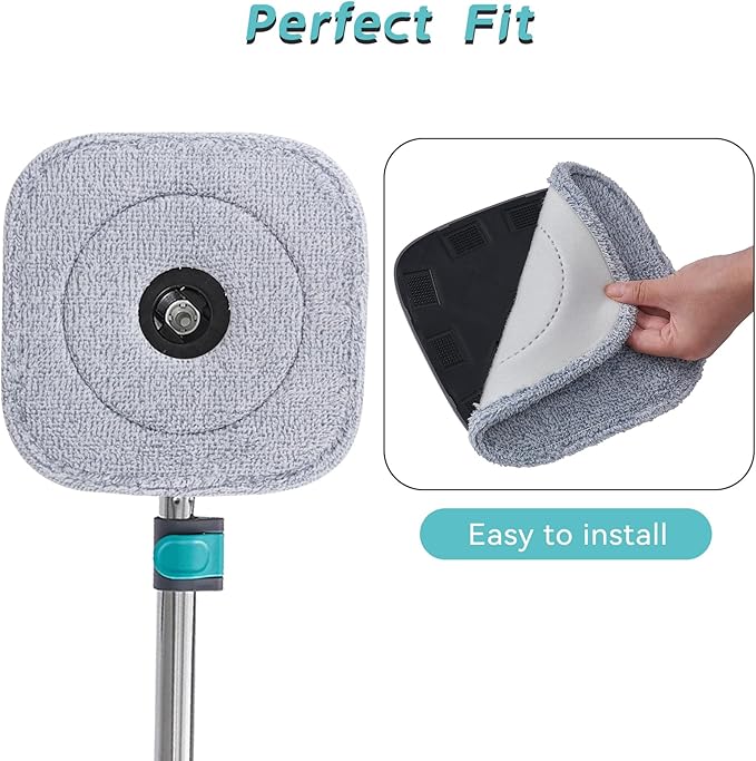 5 Pack Square Microfiber Mop Pads Replacement Compatible with True & Tidy SPIN-800 TrueClean Mop M16 Spin Mop,9 inch Mop Pad Fits Most Square Spin Mop