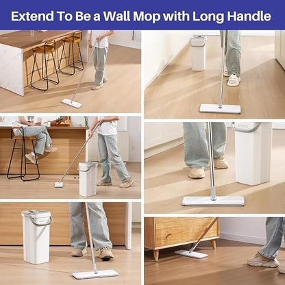 Mop and Bucket with Wringer Set for Home, Hands Free Flat Floor Mop and Bucket, with Washable Microfiber Pads, Wet and Dry Use,Mops for Floor Cleaning(Pack of 1)
