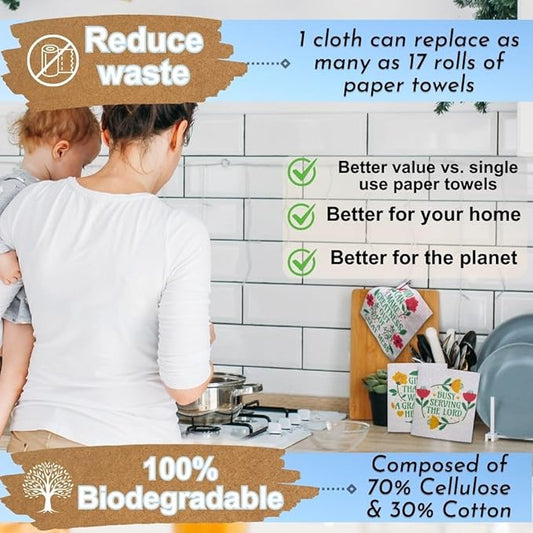 Swedish Dishcloths - Ecofriendly Reusable Paper Towels, Biodegradable Dish Cloths - Cellulose Sponge Dish Cloths for Washing Dishes - 8 Pack (Christian Messages)
