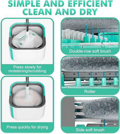 Upgraded Spin Mop and Bucket Set Self-Standing Mop Bucket Separate Dirty and Clean Water System Self Wringing 360° Rotating 90° Foldabl Mops and Buckets for Floor Cleaning (Blue, 2Pads)