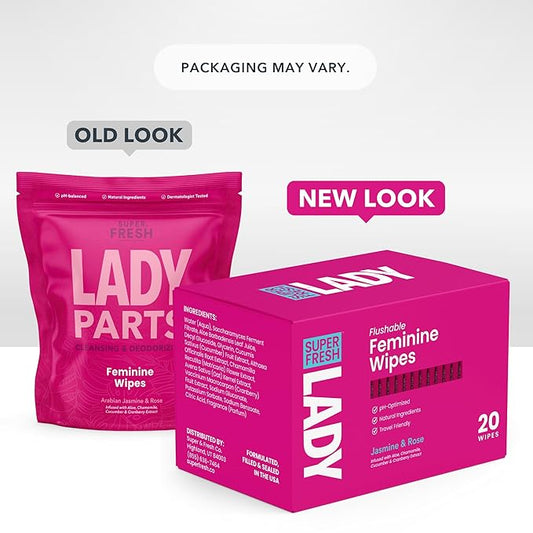 Super Fresh Lady Parts Feminine Wipes Flushable pH Balanced Wet Wipes for Women Safe for Privates Body Booty and Face Perfect for Travel Daily Intimate Hygiene Stay Fresh Anywhere Pack of 20 Wipes