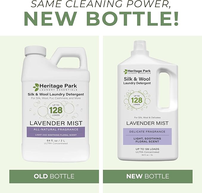Heritage Park Silk & Wool All-Natural Lavender Mist Scent, pH-Neutral Laundry Detergent - Enzyme-Free, Concentrated Up to 128 loads (64 fl oz)