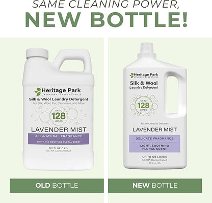 Heritage Park Silk & Wool All-Natural Lavender Mist Scent, pH-Neutral Laundry Detergent - Enzyme-Free, Concentrated Up to 128 loads (64 fl oz)