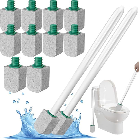 Toilet Pumice Stone with 2pcs overlength Handle Toilet Brush,Pumice Stone Toilet Bowl Cleaner, Pumice Stone for Toilet,Toilet Stone,Bathtubs, Kitchen Sink, Grill,Tile. (12, Gray)