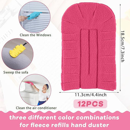 Zubebe 12 Pcs Heavy Duty Duster Refill Reusable Fleece Duster Refills Multi Surface Washable Cleaning Pads for Home, Blinds, Fans, Corners, Furniture (Watermelon Red,Blue,Yellow)