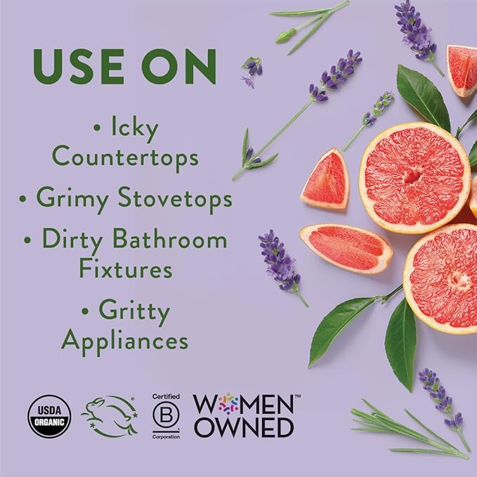 Rebel Green Natural All-Purpose Cleaning Spray - Essential Oil Multi-Surface Cleaner - Kid Safe, Pet Safe & Sustainable Cleaning Products - Lavender & Grapefruit Scent - (16 Ounce Bottles, 4 Pack)