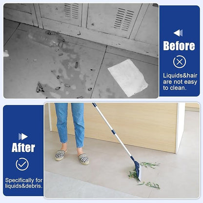 Magic Air Broom with V-Shape Brush, 2 in 1 180° Adjustable Silicone Broom for Floor Cleaning, 60” Long Handle Squeegee Sets to Clean pet Hair, Ketchup, Glass Shards (Blue)