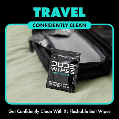 DUDE Wipes - On-The-Go Flushable Wipes - 48 Count (Pack of 2) - Mint Chill Extra-Large Individually Wrapped Adult Wet Wipes with Eucalyptus & Tea Tree Oil - Septic and Sewer Safe