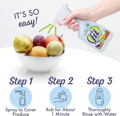 FIT Organic Fruit and Vegetable Wash, Spray Bottle, White, Clear, 12 Fl Oz 2 Pack