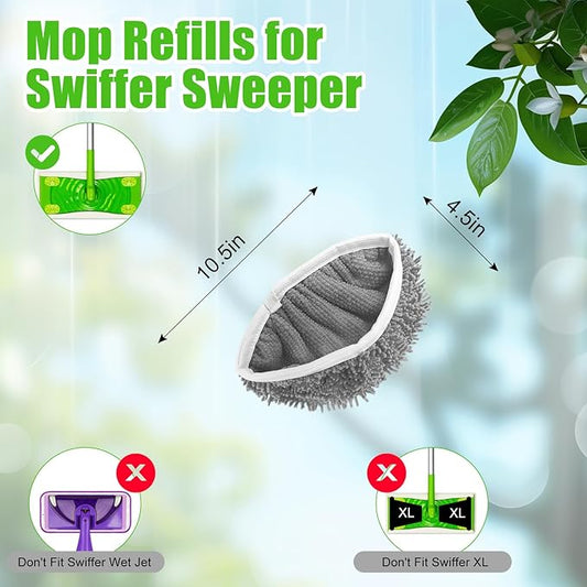3 Pack Reusable Microfiber Mop Pads Compatible with Swiffer Sweeper Mop (10-12in), Washable Mop Replacement Pads Dry Sweeping Cloths, Flat Dust Mop Refills for Hardwood Floors Cleaning, Grey