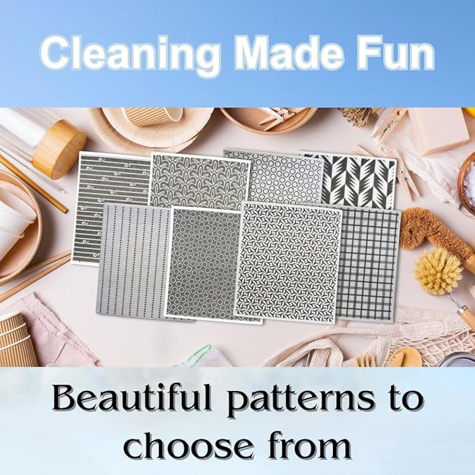 Swedish Dishcloths - Ecofriendly Reusable Paper Towels, Biodegradable Dish Cloths - Cellulose Sponge Dish Cloths for Washing Dishes - 8 Pack (Black & White)