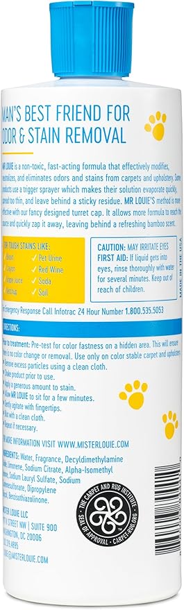 ODOR & STAIN REMOVER - Safe For Use Around Kids and Pets. Eliminates tough odors and stains from Blood, to Cat/Dog Urine, Feces, Vomit, to Food Stains like Ketchup, Red Wine, and Coffee.