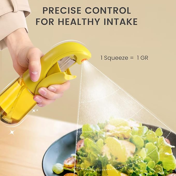 Oil Sprayer for Cooking, Atomization Olive Oil Dispenser Bottle for Cooking,Glass Olive Oil Sprayer, Patented Product,Continuous Spray with Portion Control, for Kitchen, Air Fryer, Salad, BBQ (Yellow)
