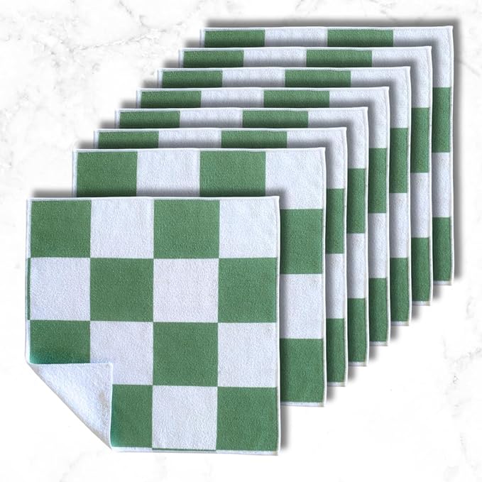 Cloak & SAGE 13" x 13" Luxury Microfiber Cleaning Cloths | Sage – 8 Pack | Premium Checkered All-Purpose Microfiber Towels for Cleaning Glass, Kitchens, Bathrooms, Automotive, & Supplies (8, Sage)