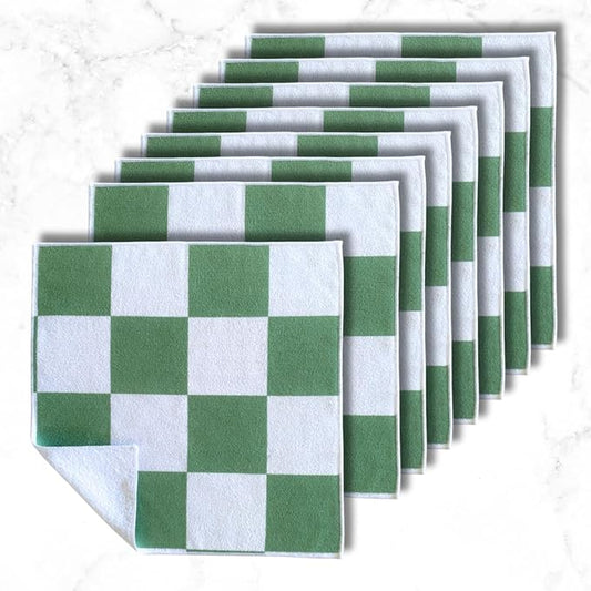 Cloak & SAGE 13" x 13" Luxury Microfiber Cleaning Cloths | Sage – 8 Pack | Premium Checkered All-Purpose Microfiber Towels for Cleaning Glass, Kitchens, Bathrooms, Automotive, & Supplies (8, Sage)