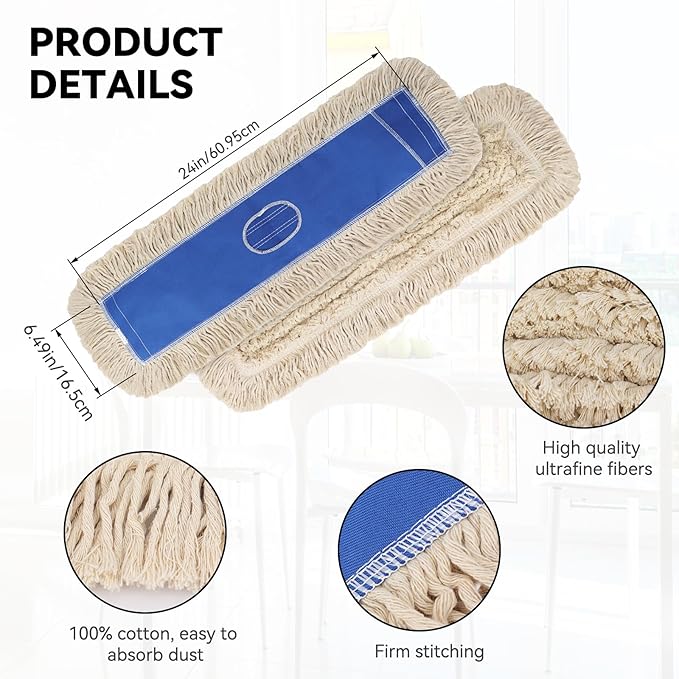 24 Inch Dust Mop Head: Replacement Medium Washable Commercial Sweeper and Janitorial Dust Mop Head Replacement