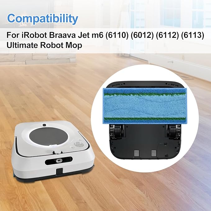 8 Pack Mop Pads for iRobot Braava Jet M6 (6110) (6012) (6112) (6113) Ultimate Robot Mop, Upgraded M6 Wet Mopping Pads, Washable Reusable Microfiber Deep Clean Mop Pads