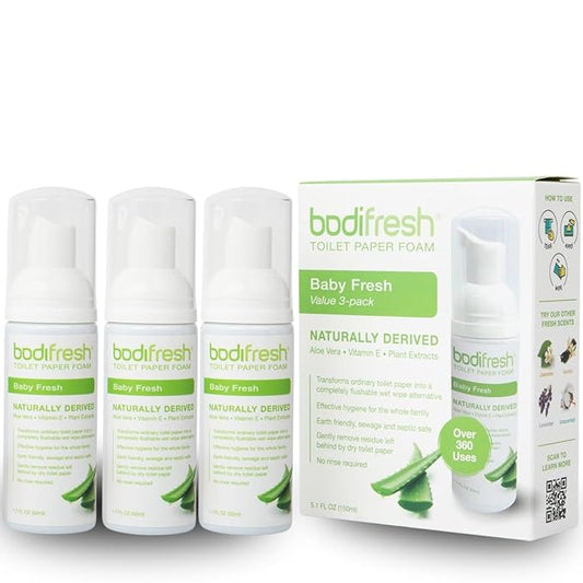 Toilet Paper Foam, Liquid Wet Wipe | Plant-Based, Eco Friendly Flushable Wet Wipe Alternative with Aloe & Vitamin E | Baby Fresh 3 Pack