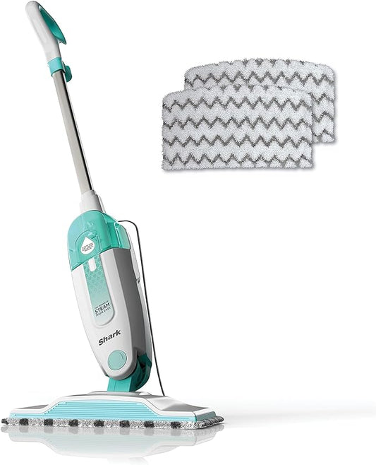 Shark S1000 Steam Mop with 2 Dirt Grip Pads, Lightweight, Safe for all Sealed Hard Floors like Tile, Hardwood, Stone, Laminate, Vinyl & More, Machine Washable, Removable Water Tank, White/Seafoam