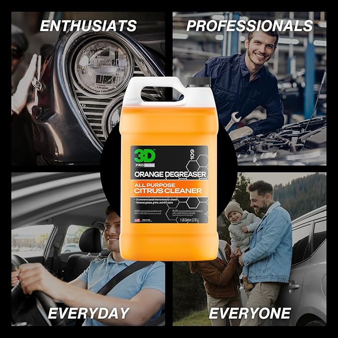 3D Orange Degreaser – Citrus-Based Car Cleaner for Oil, Grease, Grime & Adhesives – Water-Based, Non-Corrosive, Eco-Friendly, Interior & Exterior Use - 16 Fl oz