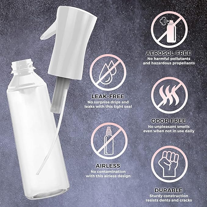 Continuous Spray Bottle for Hair - Empty Ultra Fine Water Mist Sprayer for Hairstyling, Salons, Cleaning, Plants, Misting & Skin Care(6.8OZ-2PACK, Clear)