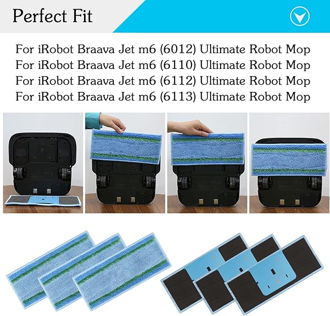 Extolife 12 Pack M6 Mopping Wet Pads for iRobot Braava Jet m6 (6110) (6012) (6112) (6113) Ultimate Robot Mop, Washable and Reusable Microfiber Deep Clean Wet Pads