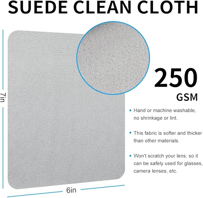 100 PCS Glasses Clean Cloth Suede, Lens Clean Cloth for Lenses, Glasses, Screens, Cameras, iPad, iPhone, Eyeglasses (6"x7", 100PCS/Grey)