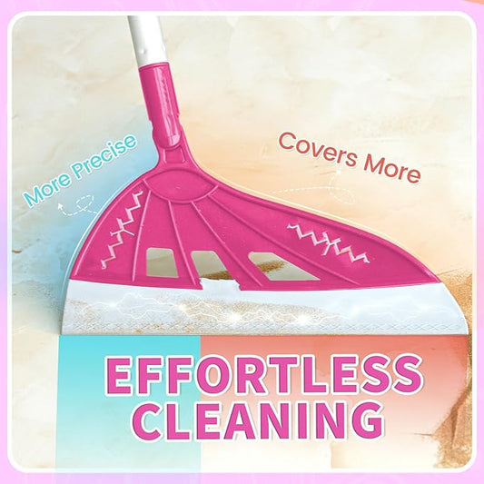 Magic Air Broom Household Silicone Broom for Floor Cleaning, Multifunctional Floor Squeegee with 60’’ Aluminum Adjustable Handle, Pet Hair for Glass, Fine Dust, Hair, Liquids (Pink)