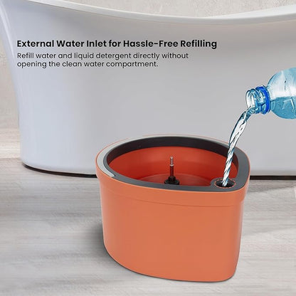 Dual Chamber Spin Mop and Bucket System, Mop Bucket Separate Dirty Water, Mop and Bucket Set with Self-Wringing 360° Rotating Mop Head, Includes 4 Washable Microfiber Mop Pads. (Orange)