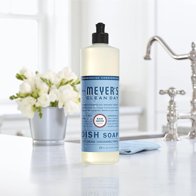 MRS. MEYER'S CLEAN DAY Liquid Dish Soap, Biodegradable Formula, Rain Water, 16 fl. oz - Pack of 3
