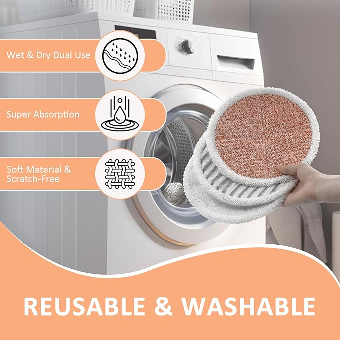 8 Pack Mop Pads Replacement Compatible with Bissell Spinwave Mop 2124 2039 2037 2039A Series, Mop Pads for Bissell Spinwave Hard Floor Mop (2 Heavy Scrub Pads, 2 Soft Pads, 4 Scrubby Pads)