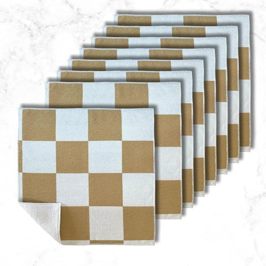 Cloak & SAGE 13" x 13" Luxury Microfiber Cleaning Cloths | Latte – 8 Pack | Premium Checkered All-Purpose Microfiber Towels for Cleaning Glass, Kitchens, Bathrooms, Automotive, & Supplies (8, Latte)