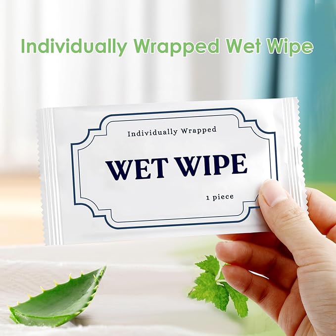 300 Pack Wet Wipes Individually Wrapped,Aloe Vera Hand Wipes,Wet Wipe Bulk Individual Hand Wipe,Travel Size Wipes Quick Hand Cleaning for Travel Wedding Restaurant Barbecue(White)