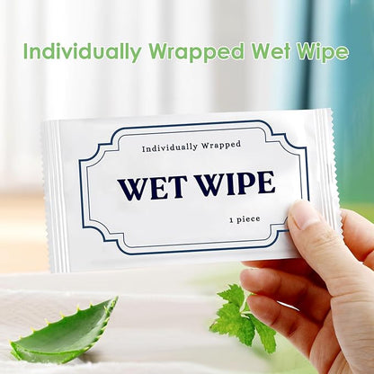 300 Pack Wet Wipes Individually Wrapped,Aloe Vera Hand Wipes,Wet Wipe Bulk Individual Hand Wipe,Travel Size Wipes Quick Hand Cleaning for Travel Wedding Restaurant Barbecue(White)