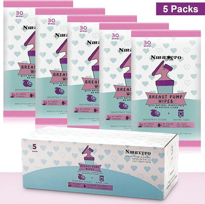 Breast Pump Wipes, 5 Packs Natural Pump Cleaning Wipes On The Go, Resealable Manual Pacifier Wipes Quick Clean Breastfeeding Supplies