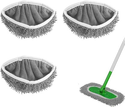 3 Pack Reusable Microfiber Mop Pads Compatible with Swiffer Sweeper Mop (10-12in), Washable Mop Replacement Pads Dry Sweeping Cloths, Flat Dust Mop Refills for Hardwood Floors Cleaning, Grey