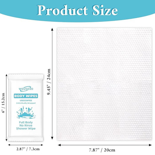 300 Pcs Ultra Thick Soft Large Body Wipes Individually Wrapped(7.87" x 9.45"),Shower Wipes for Adults Bathing No Rinse,Personal Cleansing Wipes for Travel Gym,Bulk Deodorant for Homeless(White)