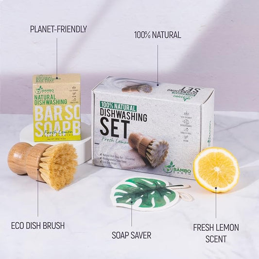 Natural Non-Toxic Dish Washing Block Soap - Dyes And Fragrance Free - Vegan Cruelty-Free Eco-Friendly And Zero Waste Dishwashing Handmade Solid Bar Soaps Detergent & Biodegradable (Lemon Bundle)