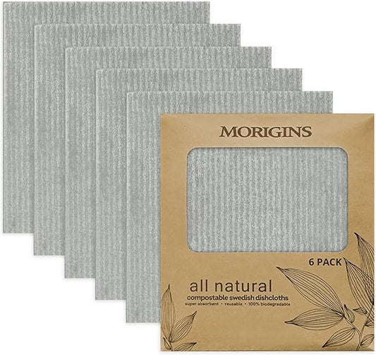 Morigins Wholesale Swedish Dish Cloths - 6 Pack Reusable Compostable Kitchen Cloth,Cellulose Sponge Dish Cloths Dish Towel Set (Grey)