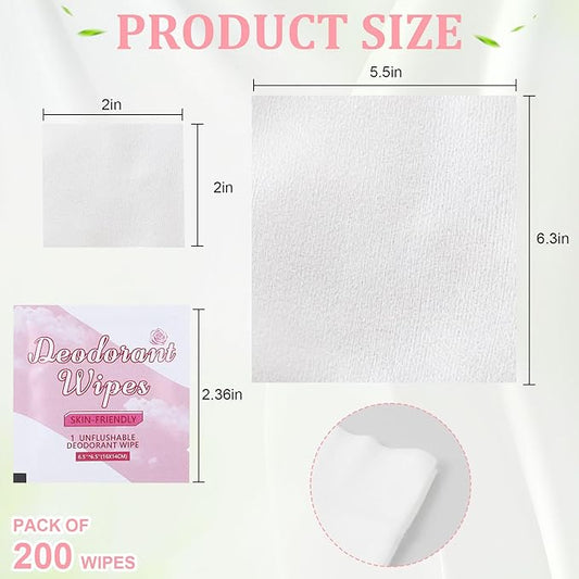 200Pcs Travel Deodorant Wipes, Travel Size Mini Deodorant Wipes Bulk for Homeless Individually Wrapped, Body Cleaning Supplies for Women Wet Armpit for Body Cleaning Rose