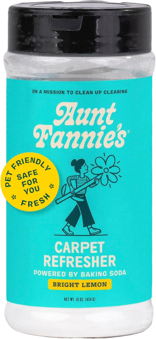 Aunt Fannie's Carpet Refresher & Deodorizer Powder, Multi-Purpose Carpet, Rug, and Upholstery Odor Eliminator for Homes with Cats and Dogs, Bright Lemon Scent, 16 Oz (Pack of 1)