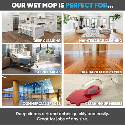 Microfiber Wholesale™ 18 inch Microfiber Mop Pads - Machine Washable, Reusable, Refills & Replacement Wet Mop Heads Compatible with Any Microfiber Flat Mop System (3 Pack)
