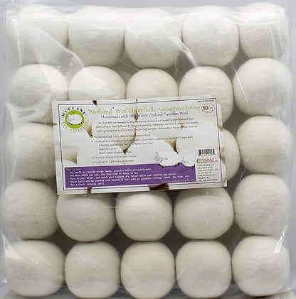 Wooland Wholesale Bulk Laundry XL Premium Wool Dryer Balls - 100% New Zealand Organic Wool Natural Fabric Softener for Sensitive Skin, Babies (50 Count)