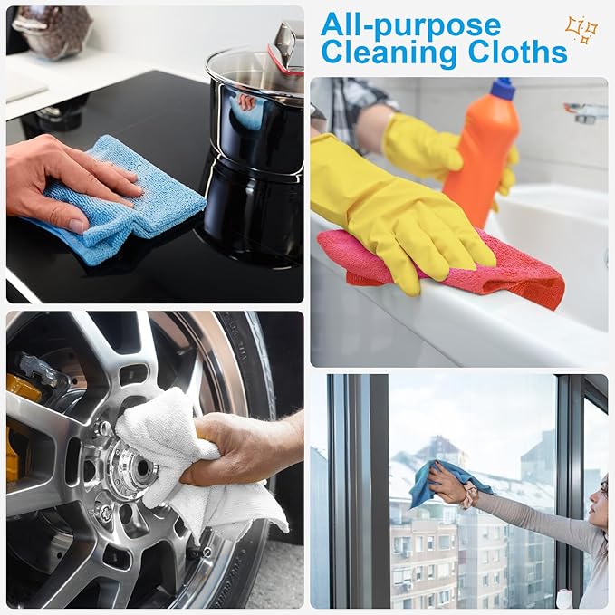 Microfiber Cleaning Cloth, 300 Sheets Shop Towels Commercial Grade Washcloths Lint-Free Work Rags Bulk Towels for Cars Mechanic Restaurant Garage Housekeeping, 11.5"x 11.5", Blue