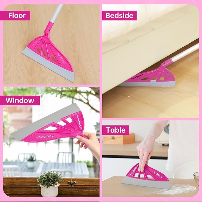 Magic Air Broom Household Silicone Broom for Floor Cleaning, Multifunctional Floor Squeegee with 60’’ Aluminum Adjustable Handle, Pet Hair for Glass, Fine Dust, Hair, Liquids (Pink)